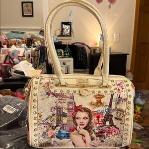 Chic Cream London-Themed Satchel